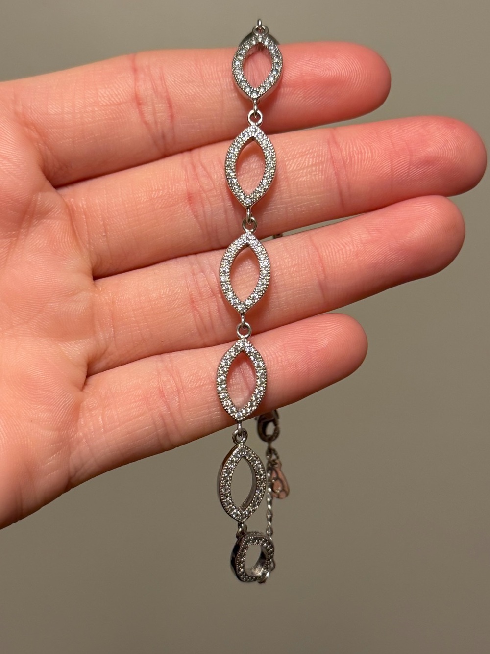 S925 Sterling Silver Marquise CZ Link Tennis Bracelet Adjustable